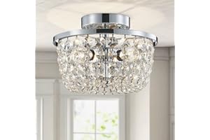 WUZUPS Crystal Chandelier Semi-Flushmount Ceiling Light Modern Lighting Fixture for Bedroom Hallway Bar Kitchen Bathroom, H 19.3cm W 25cm, Chrome, G9 Base