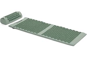 TREXO Grand tapis d'acupression avec coussin vert 110 x 44 x 2 cm avec coussin 38 x 15 cm avec housse en coton et éponge 18D - Pics en PVC résistants à l'abrasion - Soulage les tensions musculaires