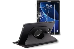 ebestStar - for Samsung Galaxy Tab A6 Case Tab A 10.1 (2018, 2016) T580 T585, Cover 360 Rotating Protection, PU Leather, Black + Glass Screen Protector
