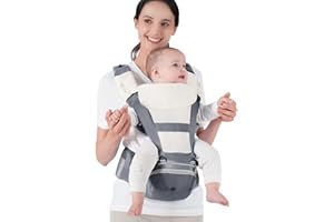BEBEAR Bebamour Baby Carrier Newborn to Toddler Front and Back Baby Carrier Hipseat with Head Hood, Sucking Pads (Baby Carrier, 6 Ways Grey)