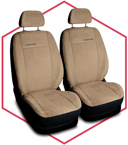 Shkalacar 4-delige autostoelhoezen, universeel, ademend pvc-leer, met 2 voorstoelhoezen, 2 hoofdsteunhoezen, autostoelhoezen voor SUV-voertuigen (4 stuks, beige