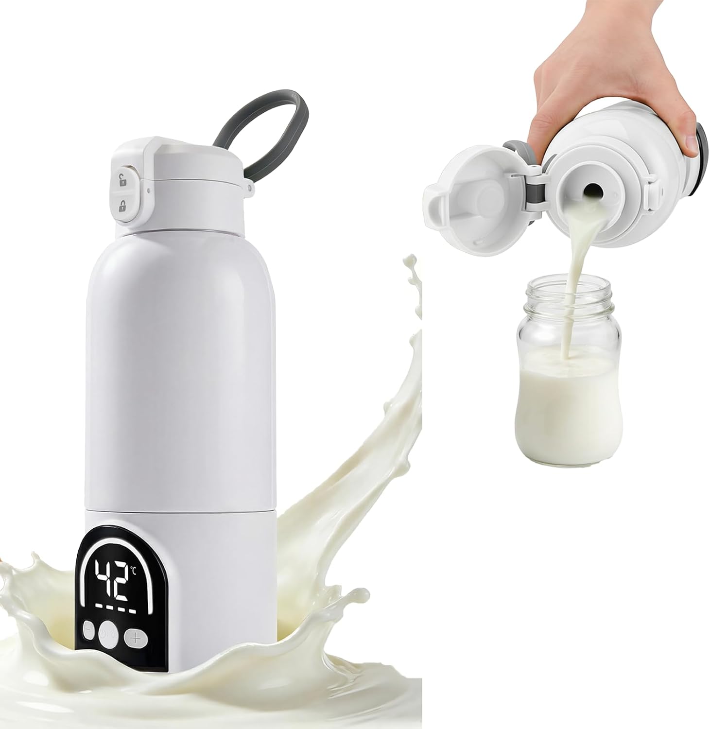 Calentador portátil inalámbrico para biberón portátil de 500 ml para leche materna y agua, 140 W y temperatura ajustable 35 ℃-70 ℃, carga USB calentador de agua para viajes (blanco)