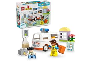 LEGO DUPLO Town Karetka z Kierowcą, Edukacyjna Zabawka dla Dziecka do Odgrywania Ról, Rozwijająca Motorykę Małą, z 2 Figurkami, Kreatywny Prezent dla 2-latka, Dziewczynki i Chłopca, 10447