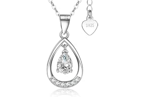 EXGOX Silver Necklace for Women 925 Sterling Silver Necklace Dainty Water Heart Silver Necklace Crystal Pendant Chain Necklace for Women Lady Gifts