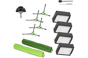 VACUUMPARTS Accesorios y Piezas de Repuesto para iRobot Roomba j7 i7 i6 i3 i4 i2 i5 i8 i1+/Plus e5 e6 y Serie I E J - 1 Cepillo de Rodillos de Goma, 1 Rueda giratoria, 4 filtros, 4 cepillos Laterales Negros.
