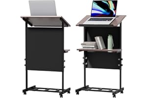BIXUYOU Supporto per podio Portatile con Ruote, scrivania in Piedi, Regolabile in Altezza, leggio Mobile con ripiano portaoggetti e portabicchieri per presentazioni e Uso del Computer Portatile