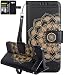 Produktbild Roreikes® Samsung Galaxy J5 2016 Hülle (5.2Zoll) Premium PU-Leder und Weiche TPU Silikon ,Kartensteckplatz,Handytasche Hülle Kunstleder im Bookstyle Klapphülle Lederhülle 3D Vintage Halbe Blume Embossed Design Brieftasche Flip Cover Holster Stoßfest Zubehör Standfunktion und Magnetverschluss-schwarz