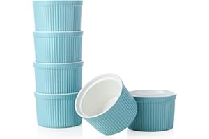 240ml Pirottini per Soufflé, Henten Home Set di 6 Pirottini da Soufflé in Porcellana per Cuocere al Forno, Budini, Creme Brulée, Coppette per Crema Pasticcera, Salsa di Servizio (240ml, Blu Opaco)