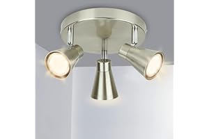 Depuley Round Kitchen Lights Ceiling, Kitchen Spotlight Ceiling Lights Adjustable, 3Way Ceiling Spotlight for Kitchen, Bedroom, Dining Room, Office, Brushed Nickel, Warm White Gu10 Bulbs Included