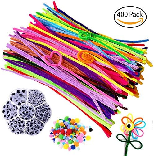 Erlliyeu 400 Pieces Pipe Cleaner DIY Pipe Cleaner Set, Chenille Wire Colored Assorted Bending Plush for Kids DIY Craft Projects For Crafting and Decorating