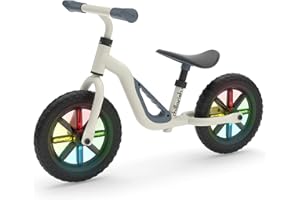 Chillafish Charlie Glow balance bike - Beige & White | Kids cycle with Light-up wheels | Carry handle | Adjustable Seat and Handlebar | Puncture-proof 10-inch Wheels | Toddlers 18-48 months