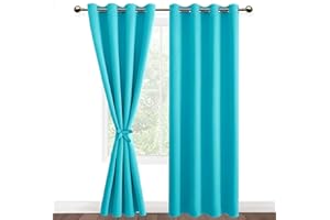 DWCN Zasłona nieprzejrzysta zasłona zaciemniająca na przelotkach, termiczna, do salonu, sypialni, turkusowa, 245 x 140 cm (wys. x szer.)