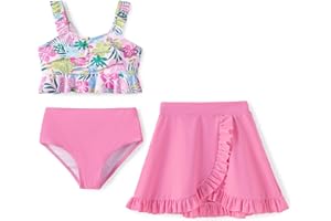 PATPAT Costume Bambina 3 Pezzi Bikini - Top Ragazza, Slip Mare Bambina, Gonna, Vestiti Bambina, Abbigliamento Bambina, Costumi da Bagno Bambina per Mare e Piscina Bambini 5-12 Anni 110-152cm