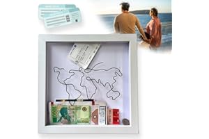 Hoidokly Scatola per archivio avventura, scatola ombra da viaggio, scatola per biglietti con fessura, scatole dei ricordi da 20/30 cm, porta biglietti con mappa del mondo e design aereo