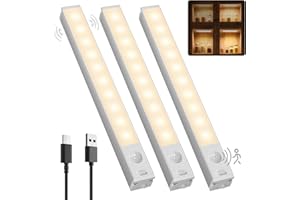 GOODEA Aluminium Alloy Wardrobe Lights Motion Sensor Night Light Rechargeable Stair Light Battery Operated Indoor 18cm 10 LED-Cupboard Light,Under Counter Lights Wardrobe Lighting for Shelf Closet