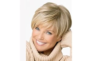 AIYLMZ Krótkie, proste blond peruki damskie, ścięcie na boba, złote ścięcie typu pixie, naturalnie wyglądające syntetyczne peruki z grzywką po bokach, dla kobiet (blond)