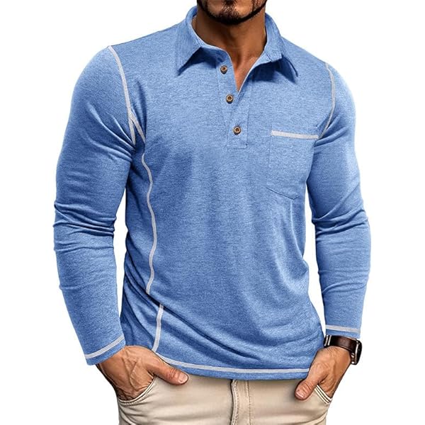PrinStory Henley T-shirt met lange mouwen voor heren, katoen, ronde hals, pullover, casual tops voor mannen, donkerblauw, S
