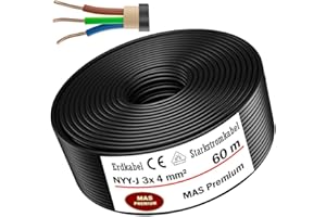 MAS PREMIUM Cable subterráneo MAS-Premium® Anillo de cable eléctrico de marca alemana para instalación en el subterráneo y al aire libre (NYY-J 3 x 4 mm², 60 m)
