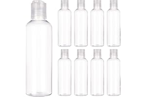 BENECREAT 8 pack 200ml(6.7 OZ) Empty PET Plastic Portable travel Bottle with disc cap for Shampoo, Conditioner, Lotion, Toiletries