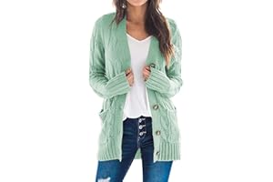 Maavoki Damska kurtka z dzianiny, długa, elegancka, z otwartym przodem, gruba, dziergana, kardigan, długi rękaw, z guzikami i kieszeniami