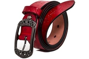 AmyKer Ceinture Femme Cuir Marron Noir Rouge véritable Vintage Avec Boucle en Relief 105 110 115 120 cm