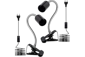 WRPACTTG Lampe Pince,Douille E27 avec Clip en Métal,2PCS Lampe Clip e27 avec col de Cygne Audacieux de 9MM,Clip-Sur Base de Lampe avec 220CM Câble,Lampe Chauffante,Lampe a Pince pour Lit,Plantes,Table,Lecture