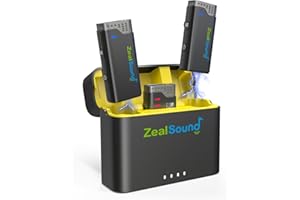 ZealSound V7 Pro - Microfono lavalier wireless, compatto e wireless, per telefono, confezione da 2 microfoni con clip per registrazione video, vlogging, cancellazione del rumore, per interviste,