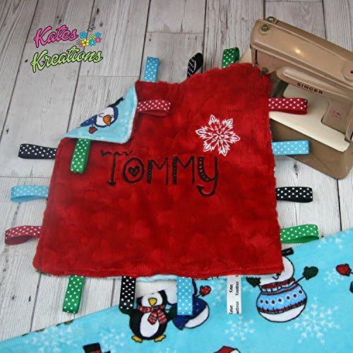 Christmas Penguin Personalised Baby Plush Comforter Taggie Blanket, Christmas Gift