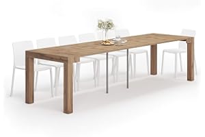 Mobili Fiver, Tavolo Consolle Allungabile First, 45(305) x90 cm, Rovere Rustico, fino a 14 posti, Consolle da Cucina e soggiorno, Made in Italy