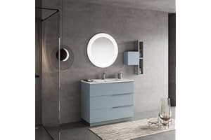 KIAMAMI VALENTINA BODENSTEHENDER BADSCHRANK MIT WASCHBECKEN 100CM MIT 3 SCHUBLADEN UND Spiegel | New York