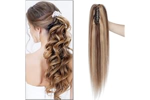 SEGO Coda Capelli Veri Extension Clip Pinza Cavallo Ponytail Naturale Remy Human Hair Lisci 35cm Fascia Unica 105g - # Castano Cioccolato balayage Biondo Scuro
