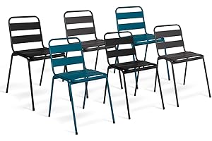 IDMarket - Lot de 6 chaises de Jardin Valencia en Acier Mix Color Gris Anthracite, Noir et Bleu