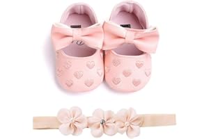 EDOTON Zapatos de Niña con Diadema Regalo Set Bautizo Lovely Algodón Flor Suave Suela Zapatillas Antideslizantes Zapatos de Princesa