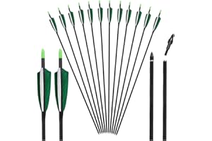 Huntingdoor Green Hunting Arrows 31 inch Archery Carbon Fiber Arrows Spine 400 with 4" Real Feathers Broadheasd on/off Screw Tip Nocks Rotatable Fletched for Compound Recurve Bow and Longbow Arrows