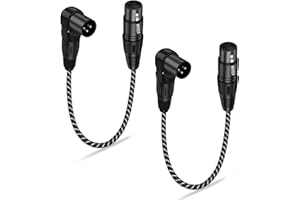 NCGGY Right Angle XLR Cable,2-Pack Adjustable-Angle Male to Straight Female Microphone Cable,Short XLR Microphone Cable 90 Degree Adapter for Mic Mixer, Recording Studio, Podcast-Black 0.3M