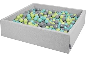 KiddyMoon Piscina De Bolas 120X30cm/200 Bolas El Cuadrado Grande para Ninos,Hecha En La UE, Gris Claro:Verde Claro/Turquesa Claro/Gris