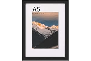 UHOUSEST A5 Picture Frame, Black Wooden Frame for Photo Frame, 14.2x20.2cm Poster Frames with Mat, A5 Frame with Mount and Plexiglass for Wall Mount Vertically or Horizontally