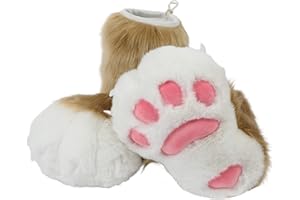 ZFKJERS Cosplay Tier Katze Wolf Hund Fuchs Fursuit Füße Pfote Kralle Schuhe Pelzstiefel Kostümzubehör für Erwachsene (Khaki)