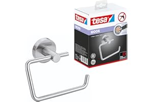 tesa Moon Toilettenpapierhalter, verchromt - WC-Rollenhalter zur Wandbefestigung ohne Bohren, inkl. Klebelösung - 138mm x 105mm x 50mm