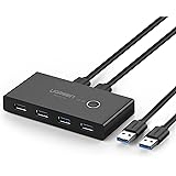 UGREEN 4 Ports USB 3.0 Teilen USB Switch für 2 PCs 2 In 4 Out Umschalter mit 2 USB 3.0 Kabel für Drucker, Scanner, Tastatur, 