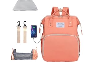 Swsdee Sac à Langer Lit, Sac de Voyage Avec Lit de Bébé Portable, Sac à Dos à Langer de Grande Capacité, Port de Charge USB,Lit pour Enfant Pliable pour Maman et Papa