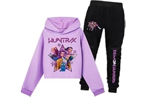 SaiDeng Huntrix Kpop Hoodie Crop Huntr/x Filles – Hoodie Crop Anime + Pantalon Jogging, Ensemble Streetwear Décontracté pour Enfants et Adolescents Fans de Kpop