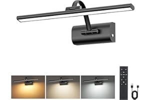 HUAEU Picture Lights for Wall Battery Operated, 15.7" Rechargeable Wireless Picture Light with Remote Timer, 3000K/4000K/6000K Dimmable Wall Light for Paintings Picture Frame Gallery Dartboard - Black