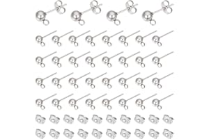UNICRAFTALE 100 stücke 304 Edelstahl Kugel Ohrstecker DIY Ohrstecker Basteln Mit Schleife DIY Ohrringe Kugel Ohrhaken Hypoallergene Metall Ohrringe Zubehör DIY Schmuckherstellung Pin 0.8mm