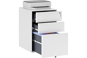 Vinsetto 3-Drawer Mobile Filing Cabinet, Steel Lockable File Cabinet for A4, Legal, Letter, Compact Under Desk Storage Unit with Pre-Assembled Body Except Wheels for Home Office, 39 x 48 x 59cm, White