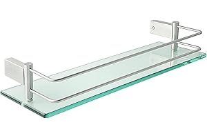 SAYAYO Étagères de Salle de Bain Étagère de Douche en Verre Étagère Murale Rangement Douche avec Tablette, Verre Trempé Rectangulaire, Finition Brossé, 40CM, EGC1000-40-LS