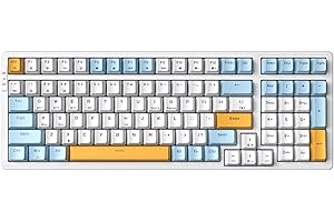 Qisan Mechaniczna klawiatura bezprzewodowa, USB, przewodowa klawiatura do gier, Ice Blue LED, podświetlana, brązowy, przełącznik, 100 klawiszy, układ US (niebieski/biały/pomarańczowy Combo)