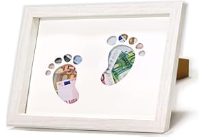 HSDSH Cornice portafoto Impronte Neonato, Regali di Denaro Personalizzati, 17 x 23 cm Confezione in Vero Legno, Regalo di Nozze Creativo, Regalo per Natale, Anniversario, Compleanno, Battesimo