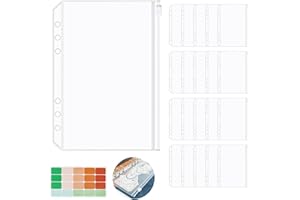 YIWONFU 20 Pièces Pochette Plastique A5, 6 Trous Sacs Zippés à Feuilles Mobiles 20.8 * 15.7 cm, Imperméable Pochette Transparente Zippée pour Documents, Cahiers, Cartes, avec 1 Étiquette Adhésive