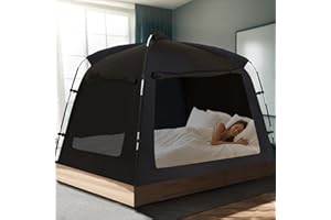 Bed Tent, AYAMAYA Indoor Privacy Tents Bed Canopy for Kids and Adults, Privacy Space 80% Blackout for Sleeping, Breathable Mesh Windows & 2 Doors and Phone & Pad Holders Inside